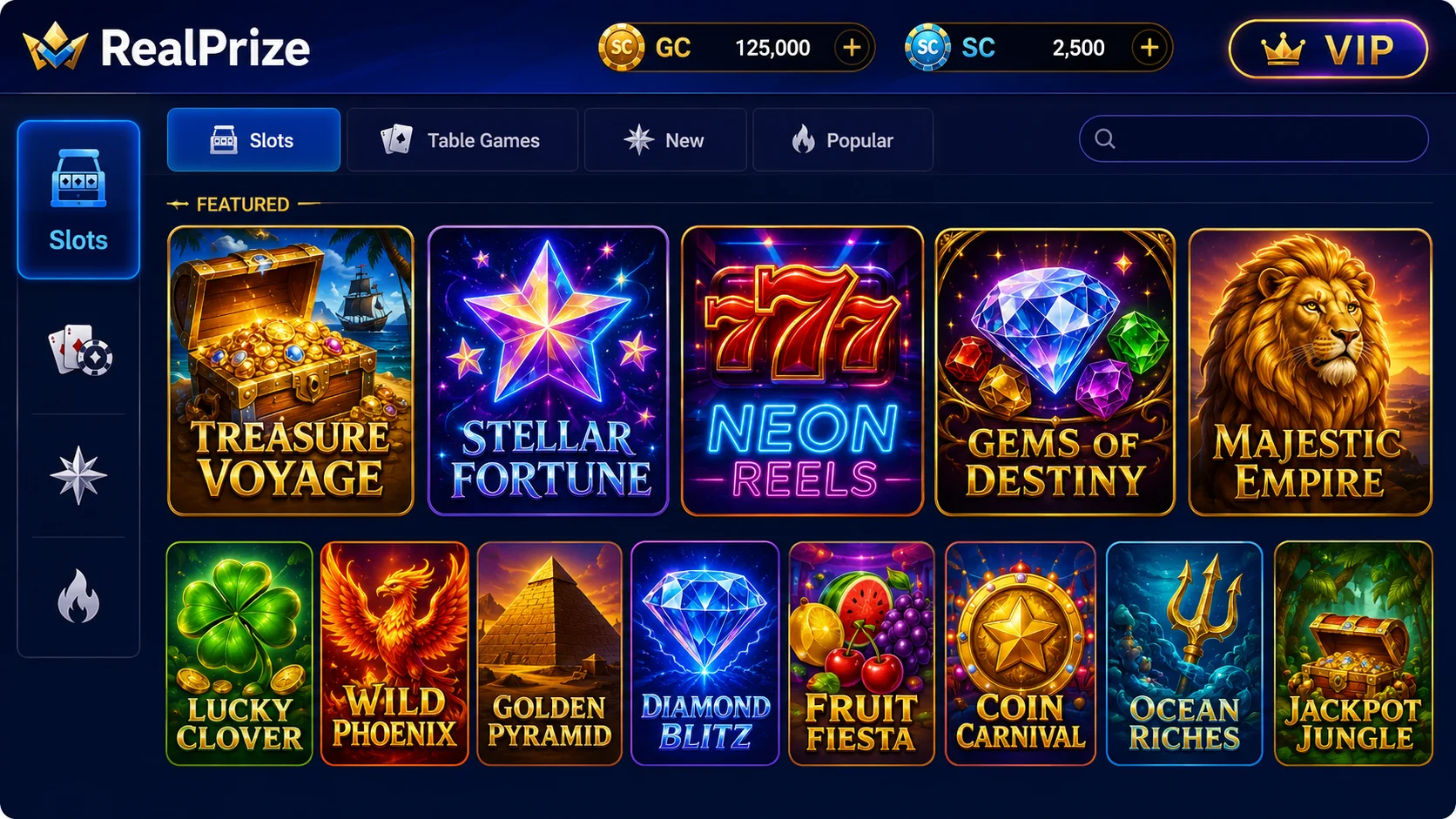 RealPrize Casino games library featuring jackpot slots, video poker and table games from NetEnt and Red Tiger